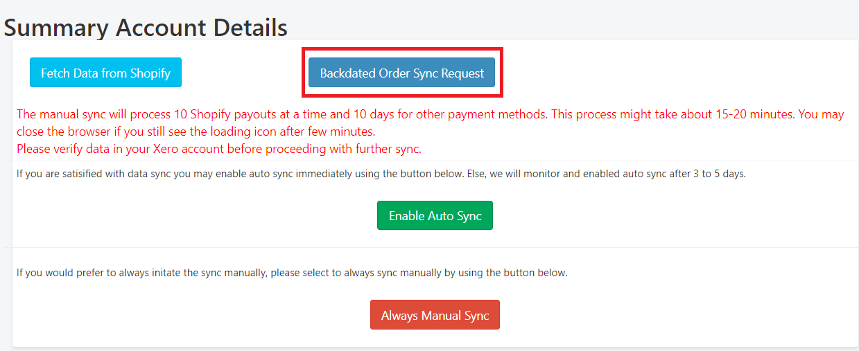 Backdated order sync request from Xero bridge app.